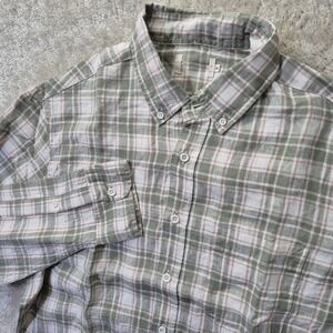 Taylor Stitch Linen Jack Shirt Mens 40 Medium Green Plaid Button Down Coastal